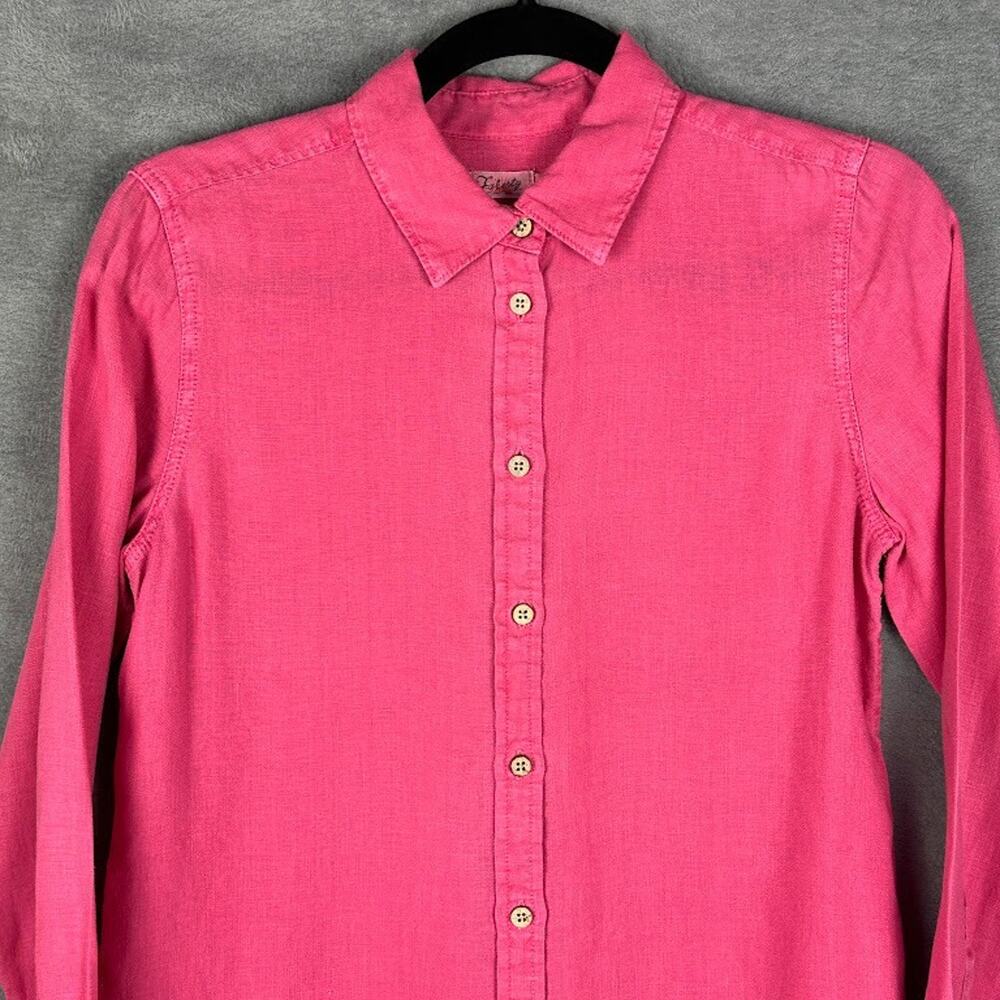 Faherty Top Womens Extra Small Pink Linen Button Up Long Sleeve Lightweight Boho - Picture 2 of 12